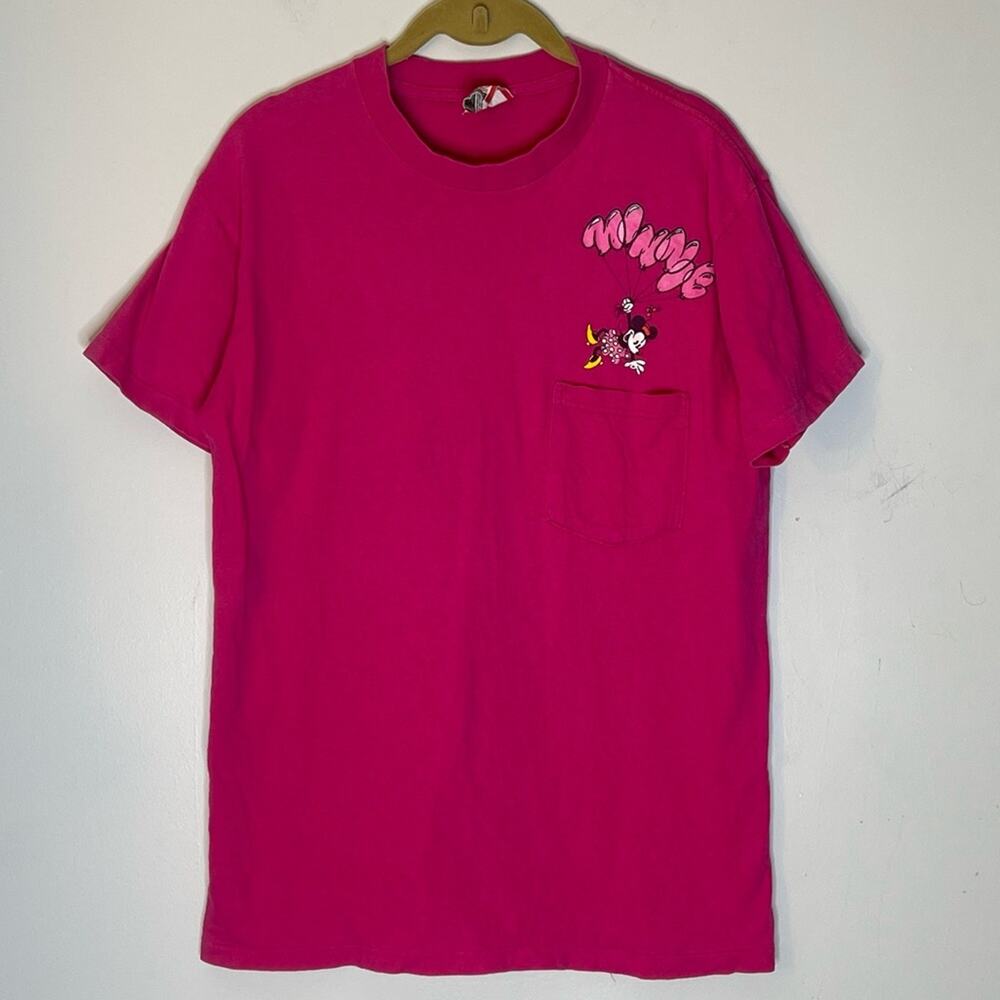 DISNEY Designs Vintage Pink Minnie Balloon Pocket T Shirt Size S/M